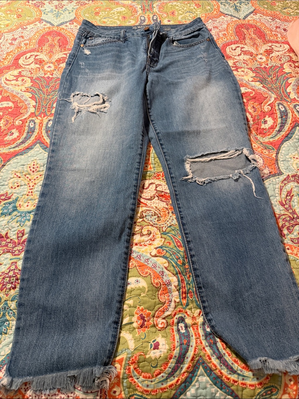 Rewash Distressed Blue Ankle-Length Jeans